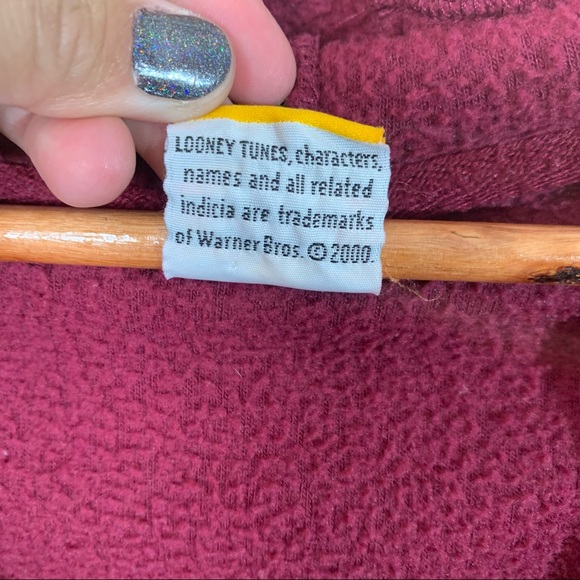 VINTAGE Y2K LOONEY TUNES TWEETY BIRD FLEECE HOODIE. QUARTER ZIP. FUZZY CHARACTER - Picture 9 of 9